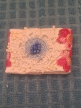 Delicate White Crochet Bracelet with Blue Bead Accent